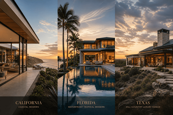 California vs. Florida vs. Texas Luxury Home Design: Climate, Building Materials and Lifestyle Differences