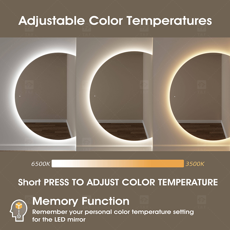 Modern Home Decor Half Moon Round Shape Led Light Smart Mirror Touch Sensor Switch Wall Bathroom Mirror