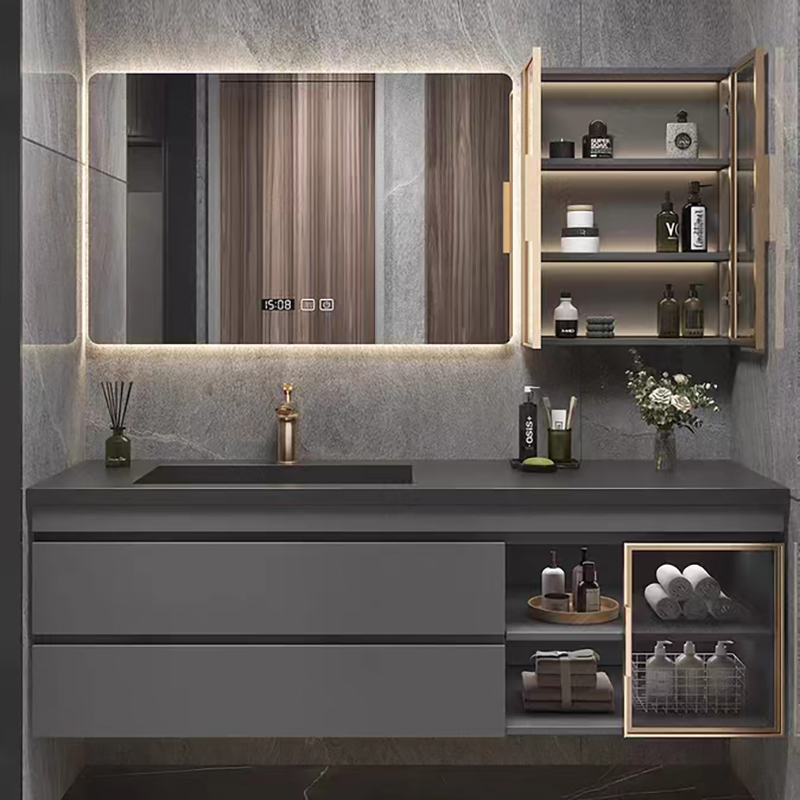 Luxury Single Sink Bathroom Vanity With Smart Mirror and Side Cabinet Modern Bath Room Furniture Vanity Sets