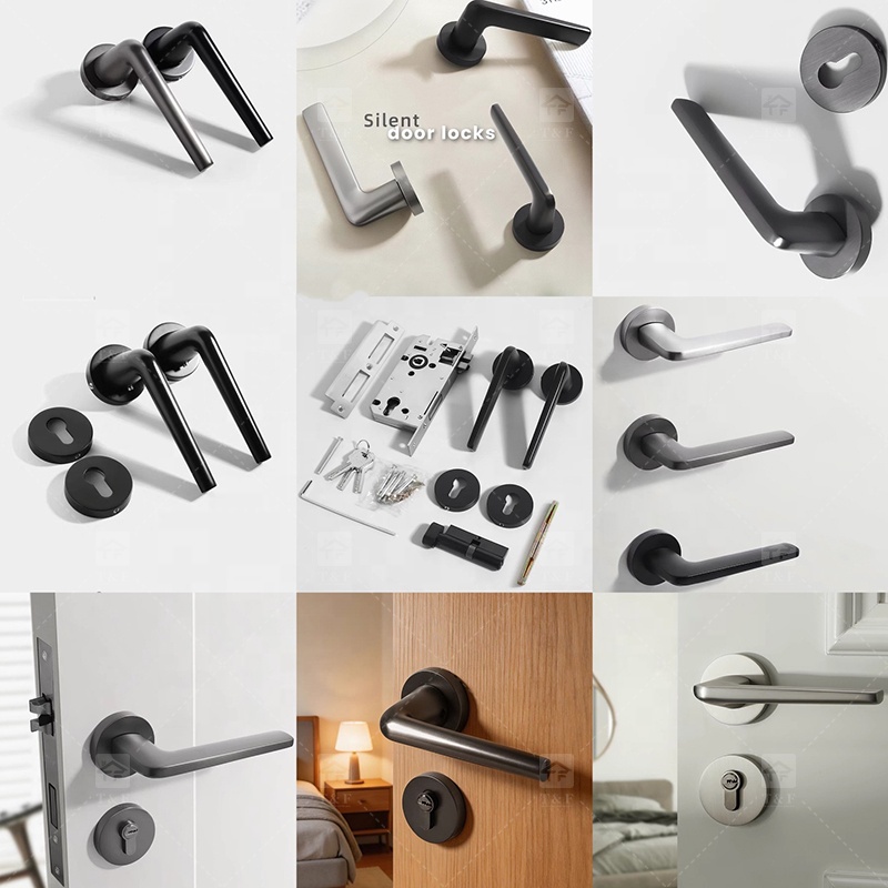 Modern Matte Black Interior Door Handle Split Base Lever Lock Quiet Bearing Easy Installation for Bedroom Bathroom Villa Hotel