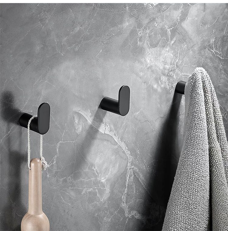 Black Bath Washing Room Robe Hanger Hook Modern Wall Mount Stainless Steel Clothes Hat Robe Hanger Hook