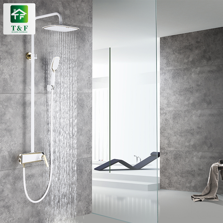 Good Quality Shower Faucets Shower Unit Rain Bathroom Mixer square Rain White Shower Set