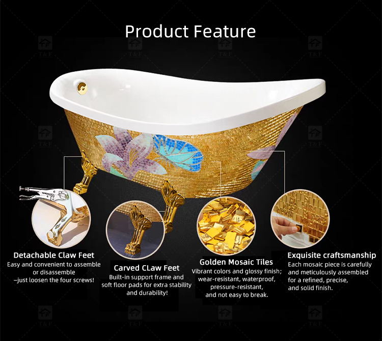 Classical Design Golden Appearance Irregular Acrylic Freestanding Bathtub With 4 Leg