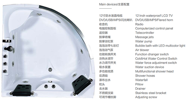 Hot Sale Acrylic Material Freestanding Corner Jaccuzi Bath Tub Air Spa Jet Whirlpool Massage Bathtub