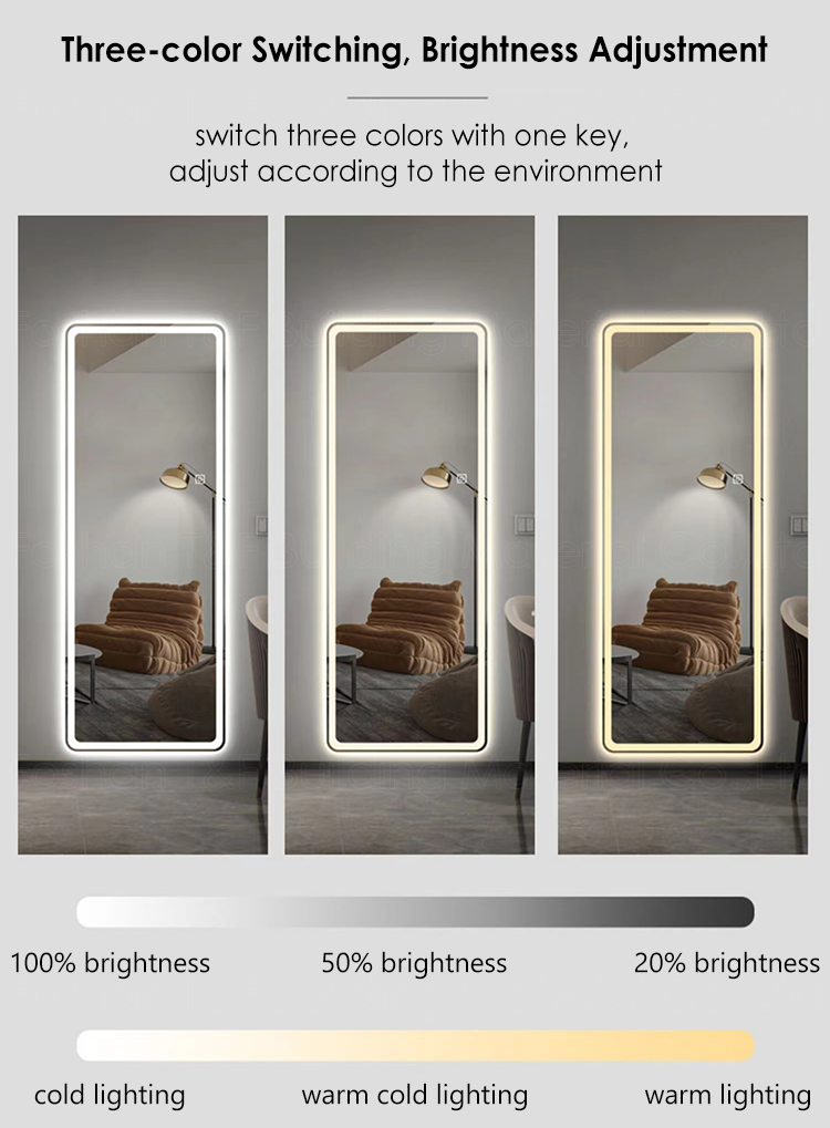 Large Glass Wall Beauty Hair Salon Bathroom Dressing Illuminated Full Body Length Mirror With Led Lights