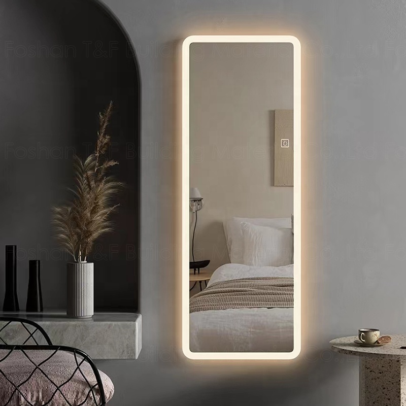 Smart Touch Switch Wall Mouted Full Length Mirror Hotel Bathroom LED Light up Full Body Mirror