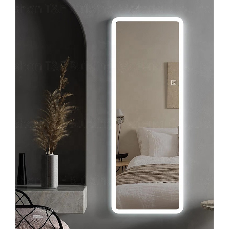 Smart Touch Switch Wall Mouted Full Length Mirror Hotel Bathroom LED Light up Full Body Mirror