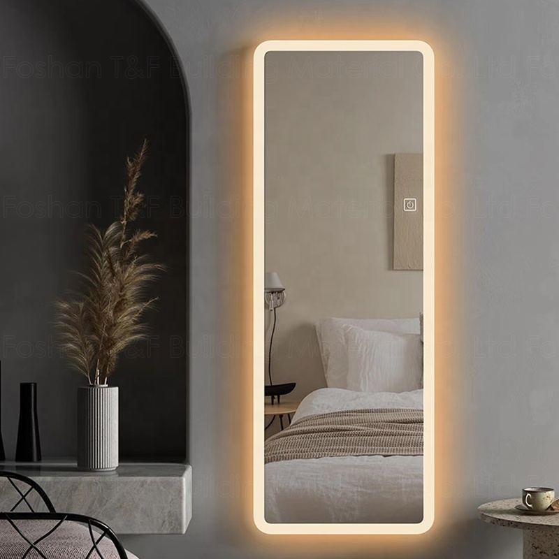 Smart Touch Switch Wall Mouted Full Length Mirror Hotel Bathroom LED Light up Full Body Mirror