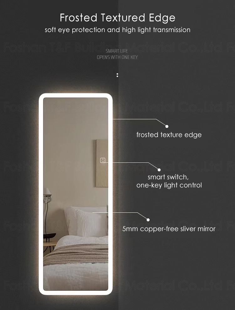 Smart Touch Switch Wall Mouted Full Length Mirror Hotel Bathroom LED Light up Full Body Mirror