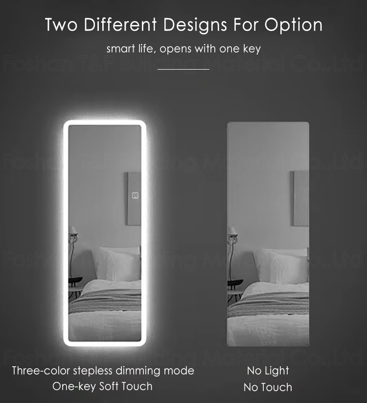 Smart Touch Switch Wall Mouted Full Length Mirror Hotel Bathroom LED Light up Full Body Mirror