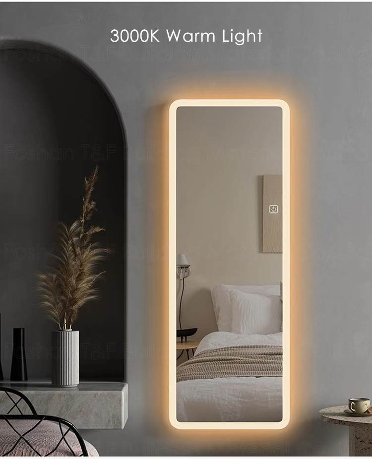 Smart Touch Switch Wall Mouted Full Length Mirror Hotel Bathroom LED Light up Full Body Mirror