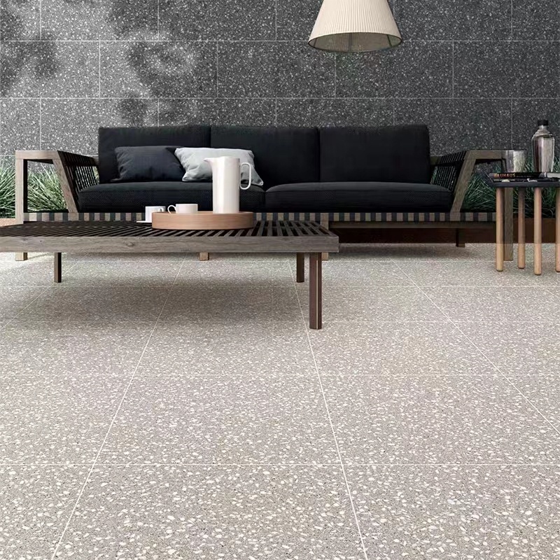 600x600 Matt Finish White Grey Cement Look Porcelain Rustic Restaurant Store Kitchen Floor Terrazzo Tile