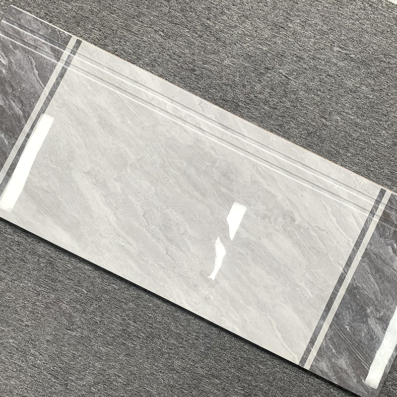 High Glossy Full Body Villa Ceramic Stairs Tiles Grey Marble Look Polished Glazed Ceramic Staircase Step Tiles