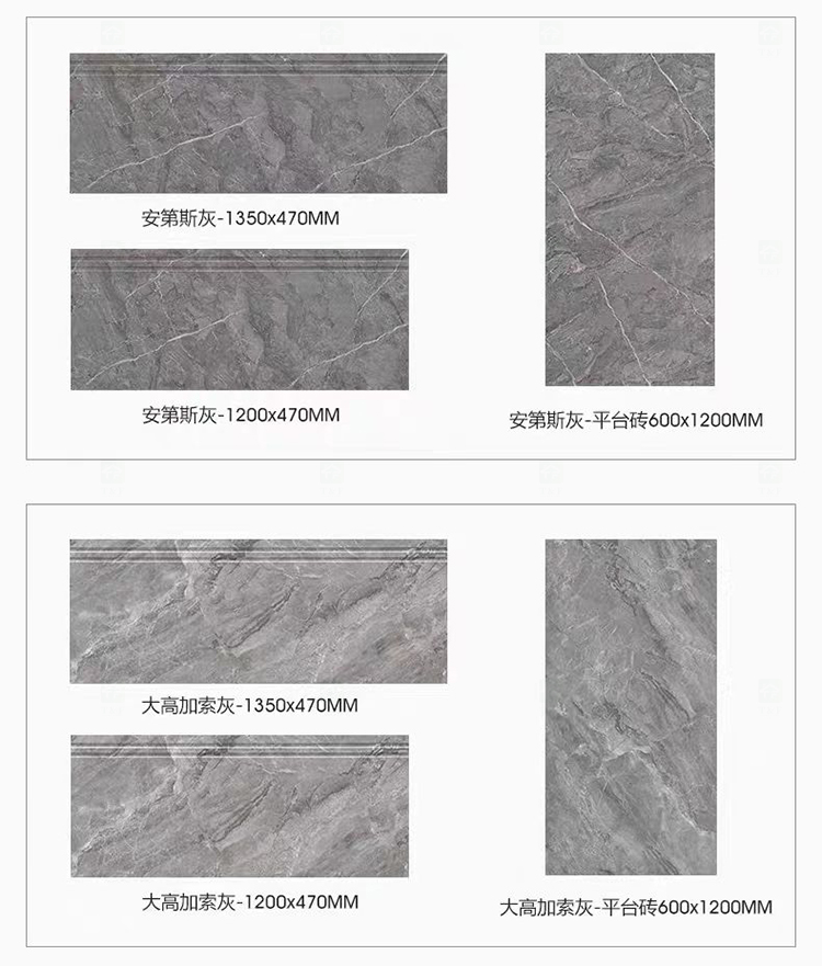 High Glossy Full Body Villa Ceramic Stairs Tiles Grey Marble Look Polished Glazed Ceramic Staircase Step Tiles