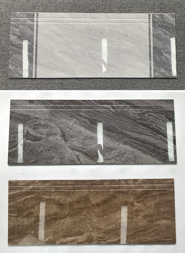 High Glossy Full Body Villa Ceramic Stairs Tiles Grey Marble Look Polished Glazed Ceramic Staircase Step Tiles