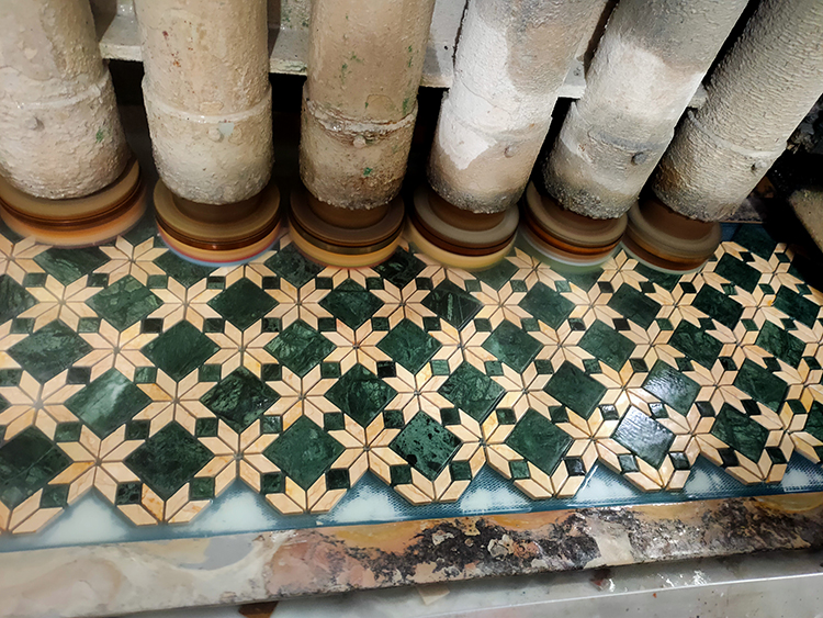 Mid Century Retro Classic Design Beige Green Waterjet Parquet Wall Floor Stone Marble Mosaic