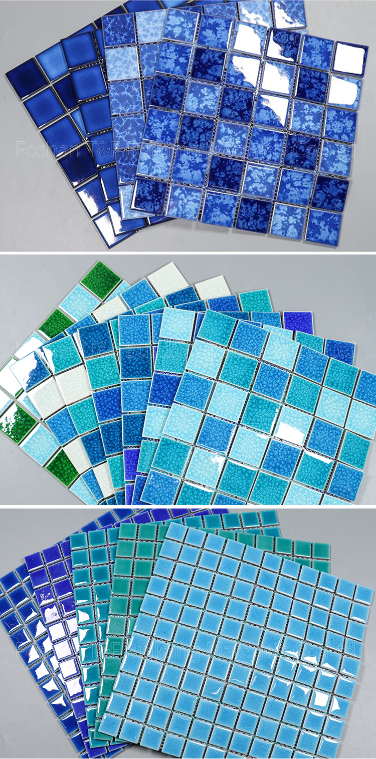 Wholesale Blue Square Garden Pool Fish Pond Landscape Pool Wall and Floor Tiles Ceramic Mosaic Swimming Pool Tiles