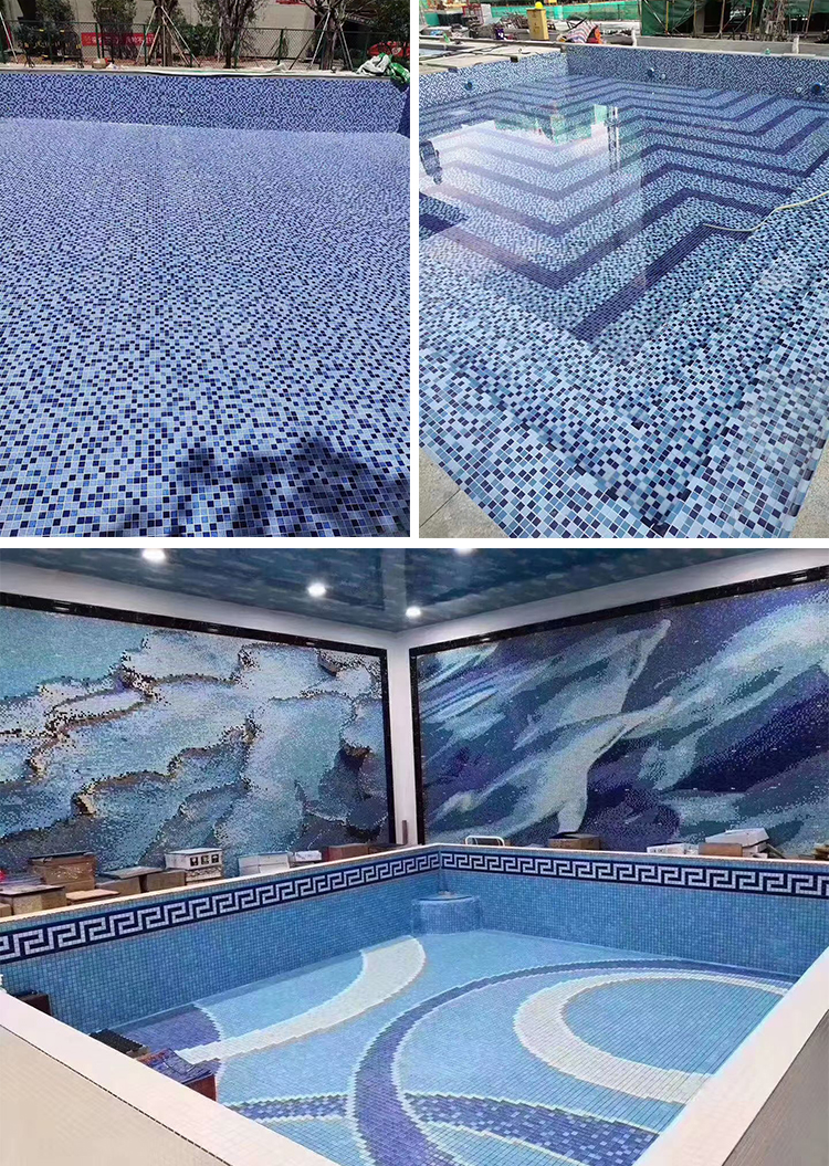 Wholesale Blue Square Garden Pool Fish Pond Landscape Pool Wall and Floor Tiles Ceramic Mosaic Swimming Pool Tiles