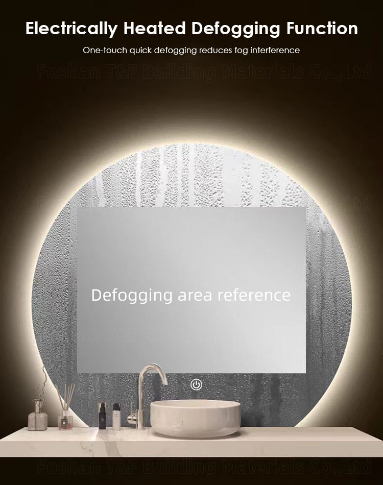 Hotel Bathroom Vanity Wall Half Round Mirror Customized Led Backlit Defogger Smart Half Moon Bath Mirrors