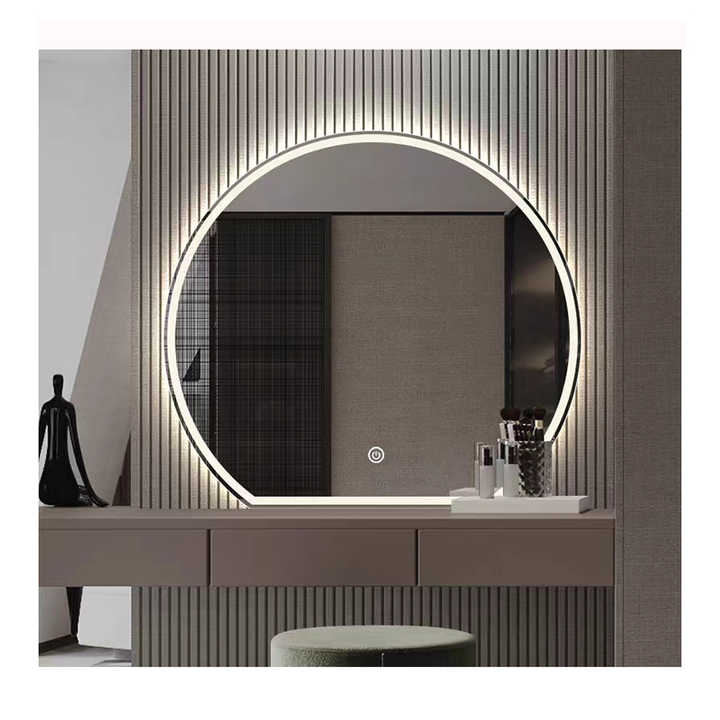 Half Round Fogless Smart Touch Screen LED Makeup Cosmetics Barber Table Bathroom Vanity Mirror