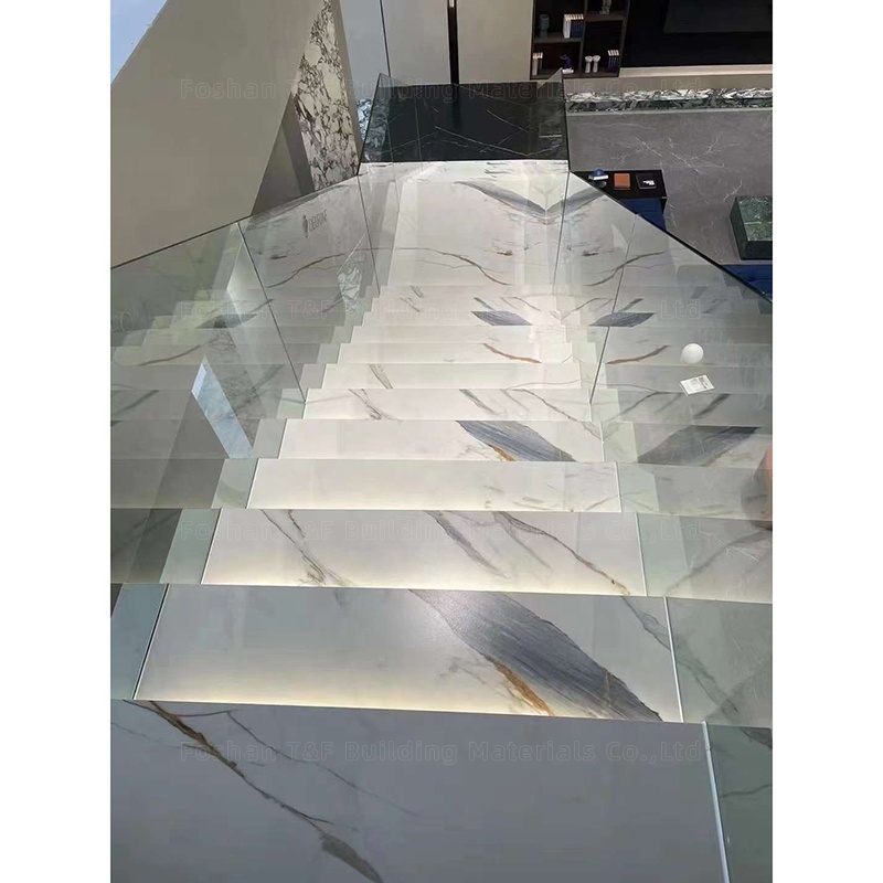 Customized Design Polished White Marble Look Porcelain Floor Tiles Stairs Matte Sintered Stone Stair Steps and Risers