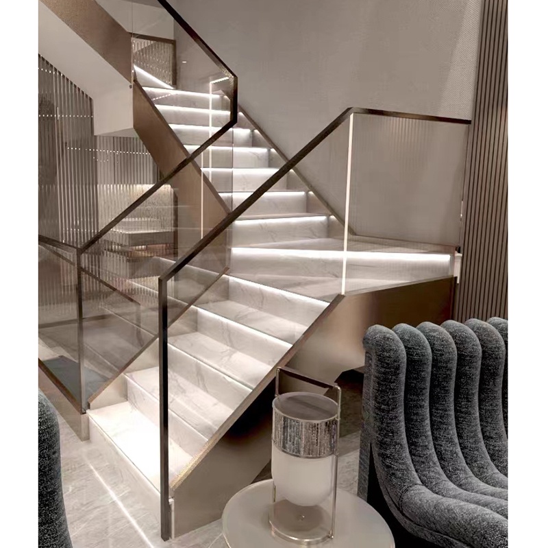 Customized Design Polished White Marble Look Porcelain Floor Tiles Stairs Matte Sintered Stone Stair Steps and Risers