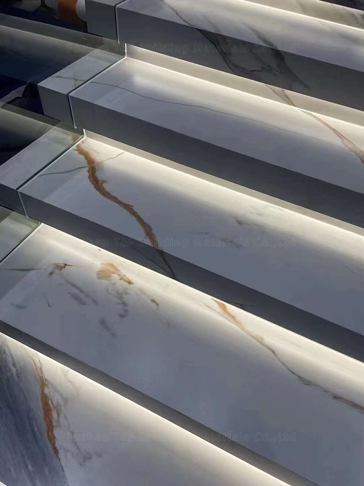 Customized Design Polished White Marble Look Porcelain Floor Tiles Stairs Matte Sintered Stone Stair Steps and Risers