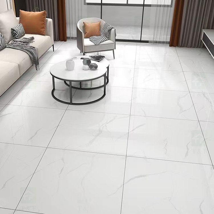 60x60 600x600 Glossy Carrara White Porcelain Piso Porcelanato Marble Floor Tile for the Living Room