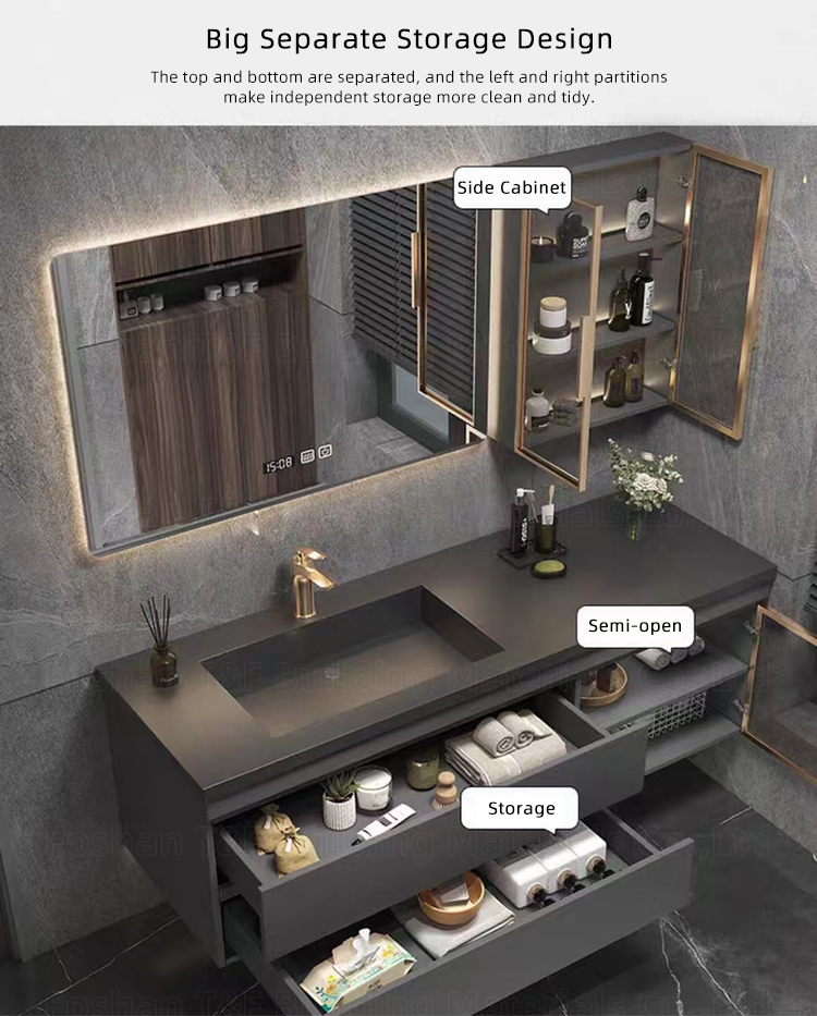 Luxury Single Sink Bathroom Vanity With Smart Mirror and Side Cabinet Modern Bath Room Furniture Vanity Sets
