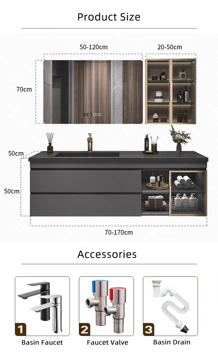 Luxury Single Sink Bathroom Vanity With Smart Mirror and Side Cabinet Modern Bath Room Furniture Vanity Sets