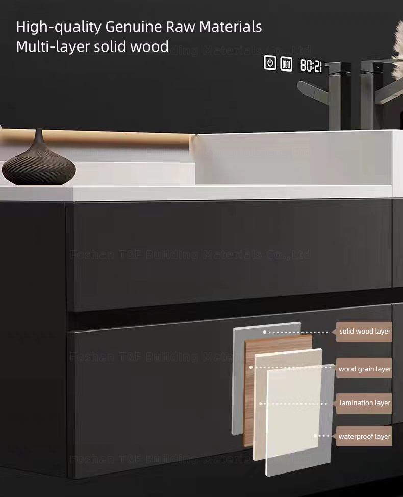 Luxury Single Sink Bathroom Vanity With Smart Mirror and Side Cabinet Modern Bath Room Furniture Vanity Sets