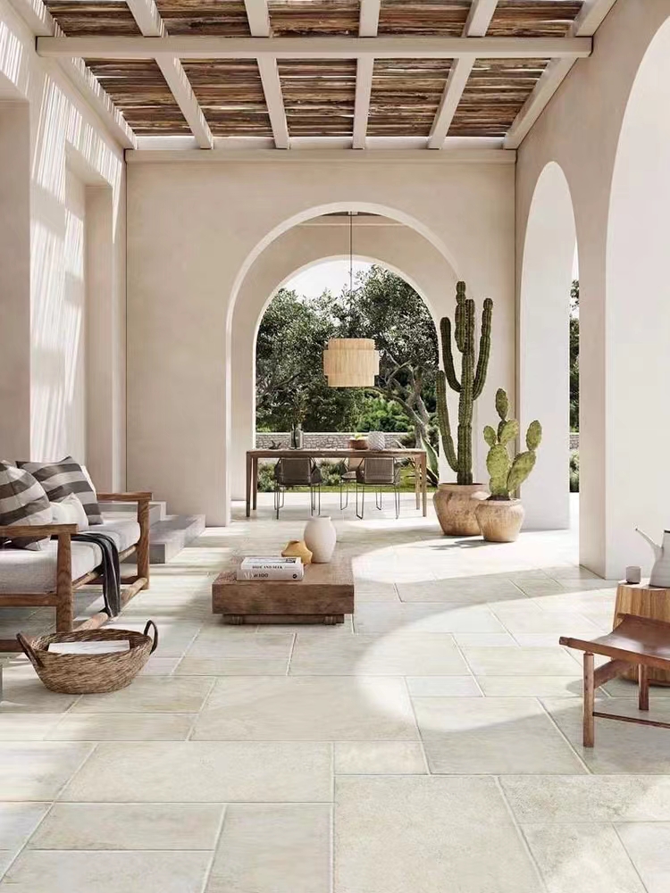 Limestone Tumbled French Pattern Full Body Porcelain Floor Tiles for Indoor and Outdoor