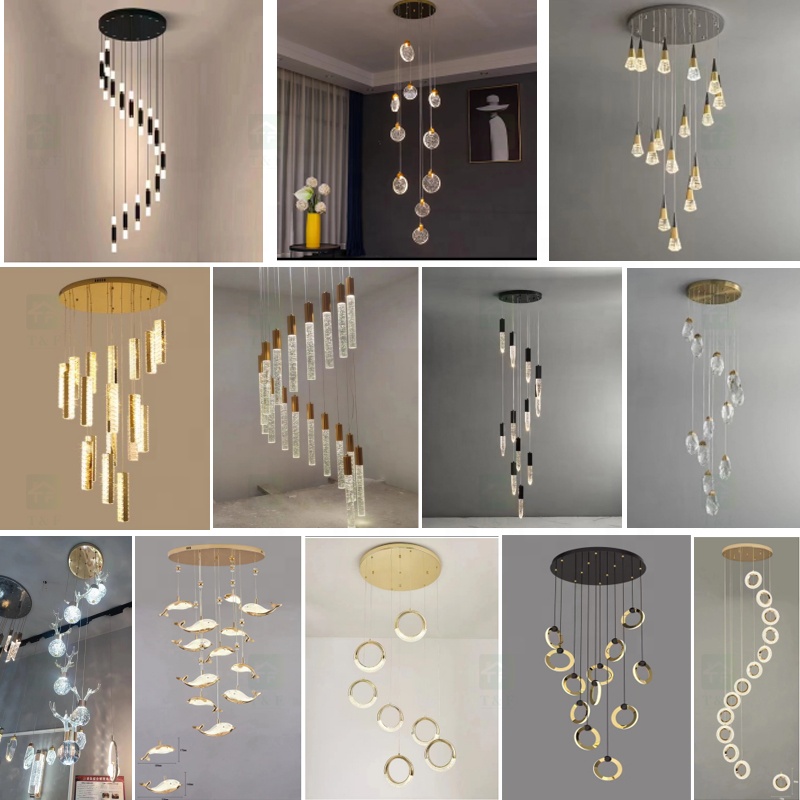 Custom Luxury Hotel Lobby Villa Home Staircase Pendant Light Modern Large Long Crystal Chandeliers for Stairs
