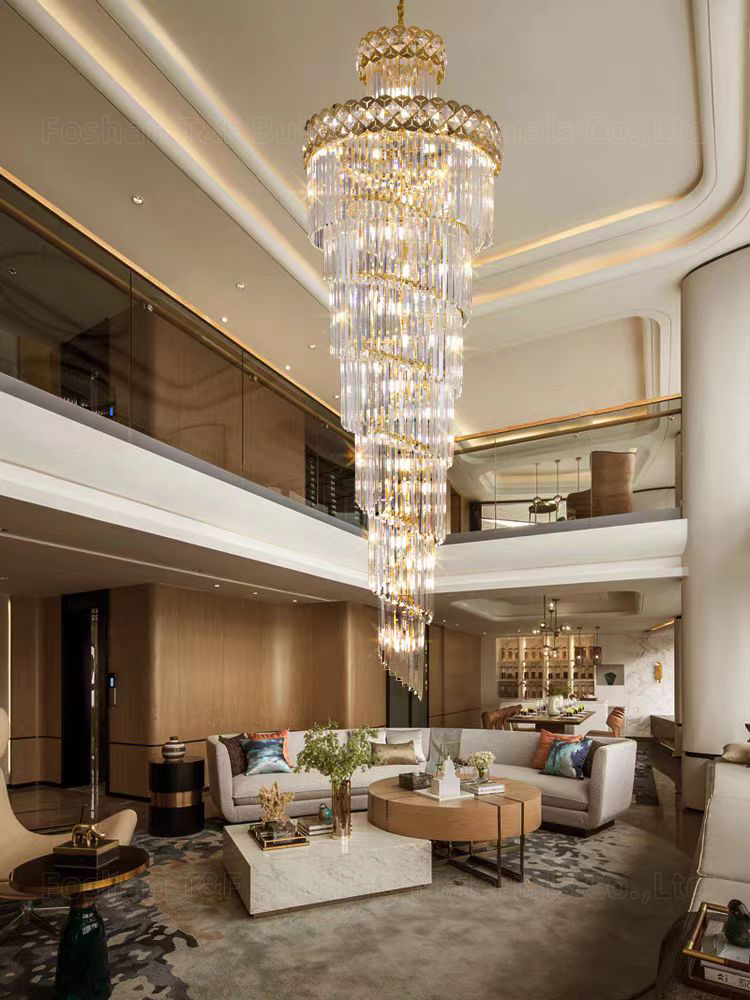 Custom Luxury Hotel Lobby Villa Home Staircase Pendant Light Modern Large Long Crystal Chandeliers for Stairs