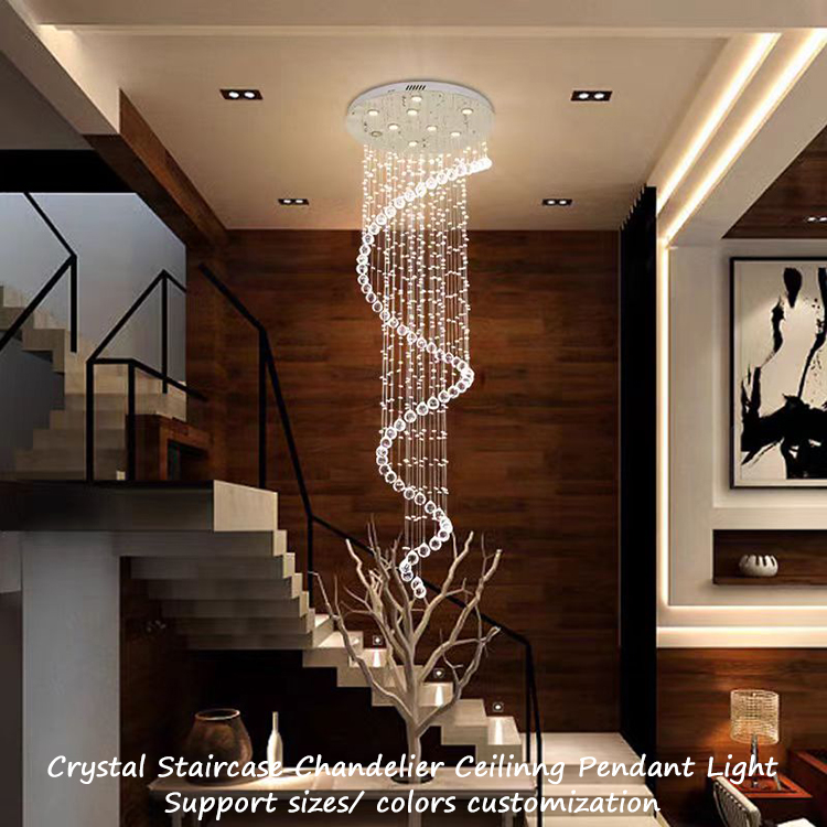 Custom Luxury Hotel Lobby Villa Home Staircase Pendant Light Modern Large Long Crystal Chandeliers for Stairs