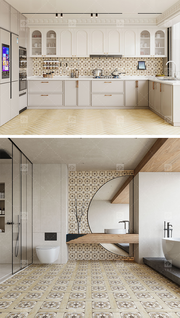 New Arrival French Vintage Mixed Pattern Porcelain Floor Tiles for Bathroom Kitchen Backsplash Wall Living Room