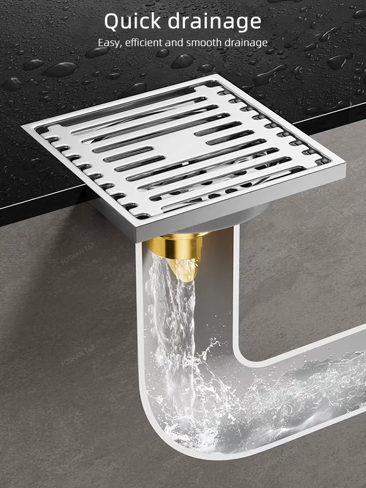 100x100 Insert Square Brass Filter Anti-odor Stainless Steel Bathroom Waste Gate Shower Room Floor Drain