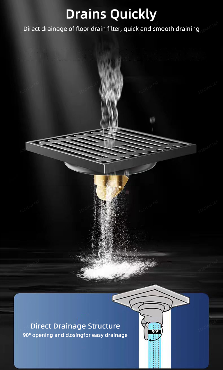 Modern Black Gray Bathroom Shower Accessories Brass 4 Inch Anti Odor SUS 201 304 Stainless Steel Floor Drain