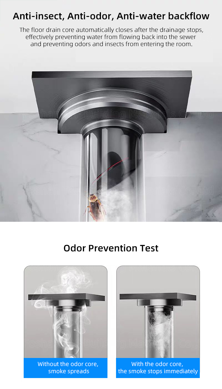 Modern Black Gray Bathroom Shower Accessories Brass 4 Inch Anti Odor SUS 201 304 Stainless Steel Floor Drain