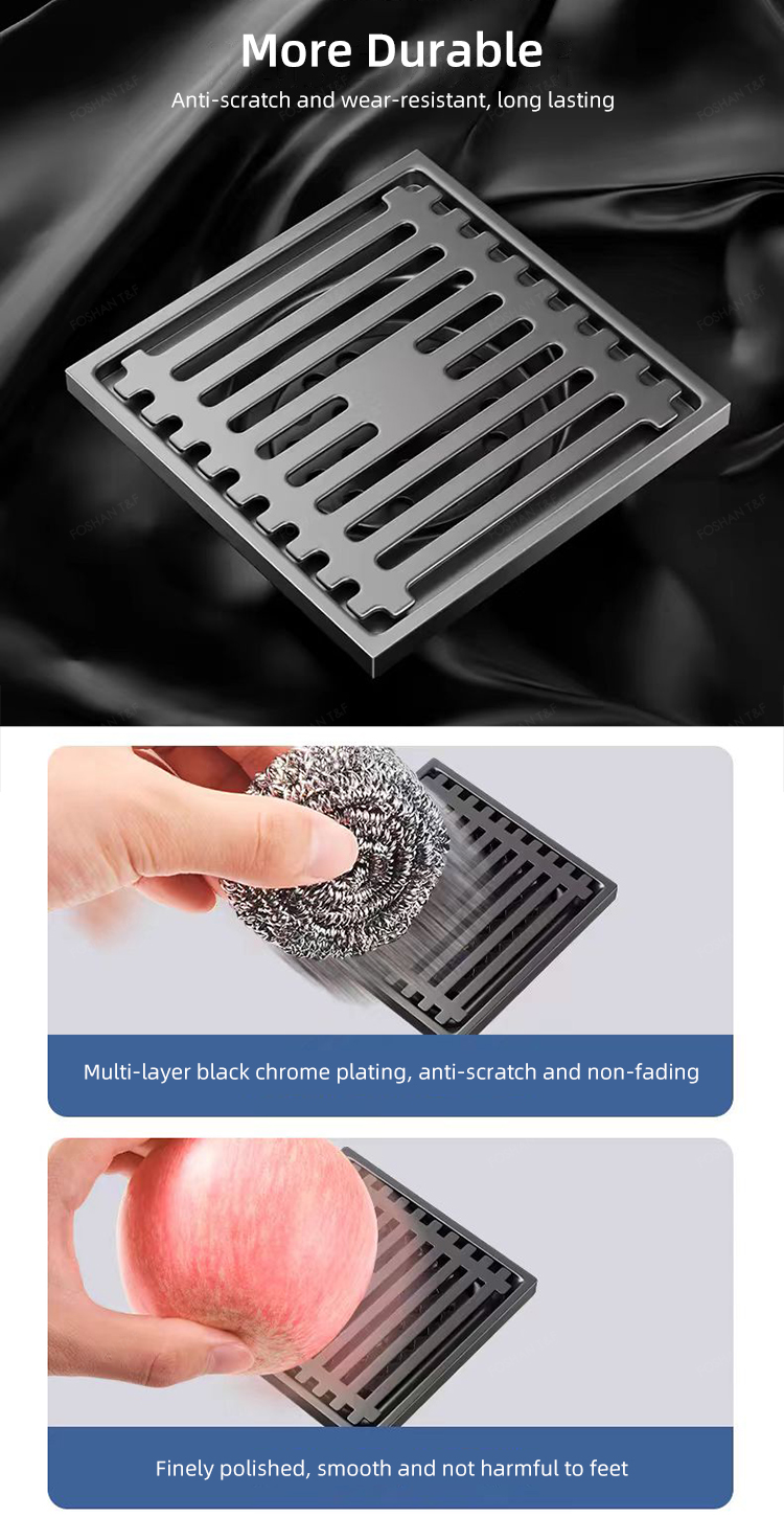 Modern Black Gray Bathroom Shower Accessories Brass 4 Inch Anti Odor SUS 201 304 Stainless Steel Floor Drain