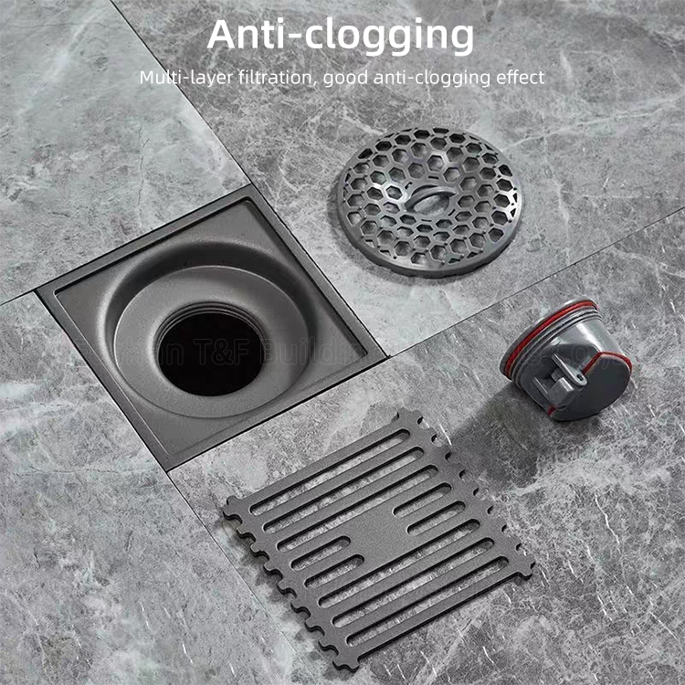 Modern Black Gray Bathroom Shower Accessories Brass 4 Inch Anti Odor SUS 201 304 Stainless Steel Floor Drain
