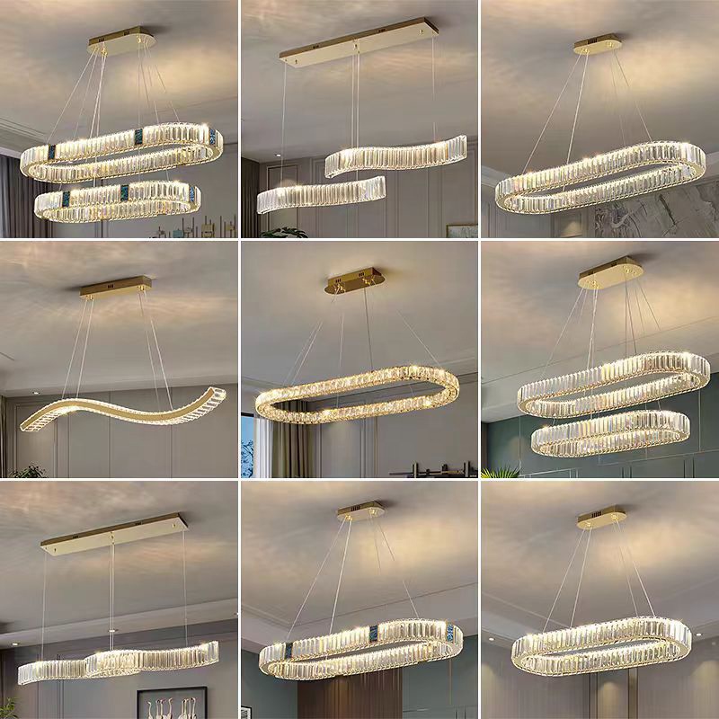 Luxury Decorative Round Circle Ring Stainless Steel Crystal Living Room Hanging Chandeliers Pendant Lights