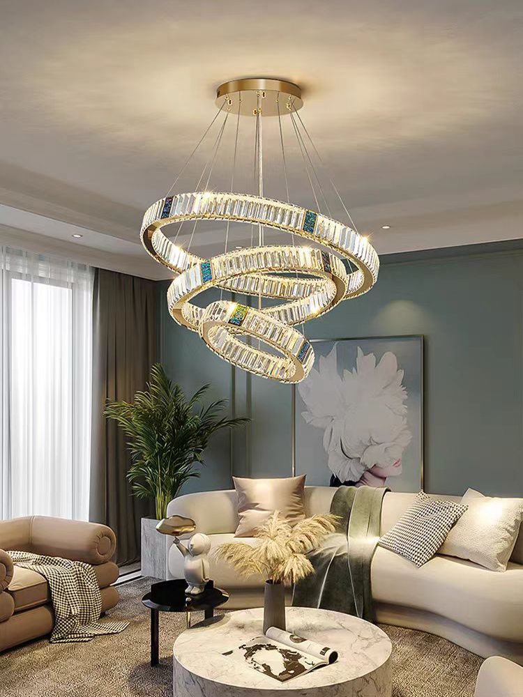Luxury Decorative Round Circle Ring Stainless Steel Crystal Living Room Hanging Chandeliers Pendant Lights