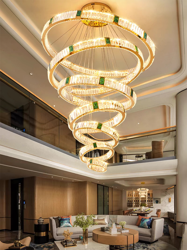 Luxury Decorative Round Circle Ring Stainless Steel Crystal Living Room Hanging Chandeliers Pendant Lights