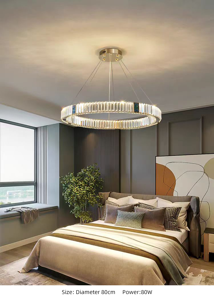 Luxury Decorative Round Circle Ring Stainless Steel Crystal Living Room Hanging Chandeliers Pendant Lights