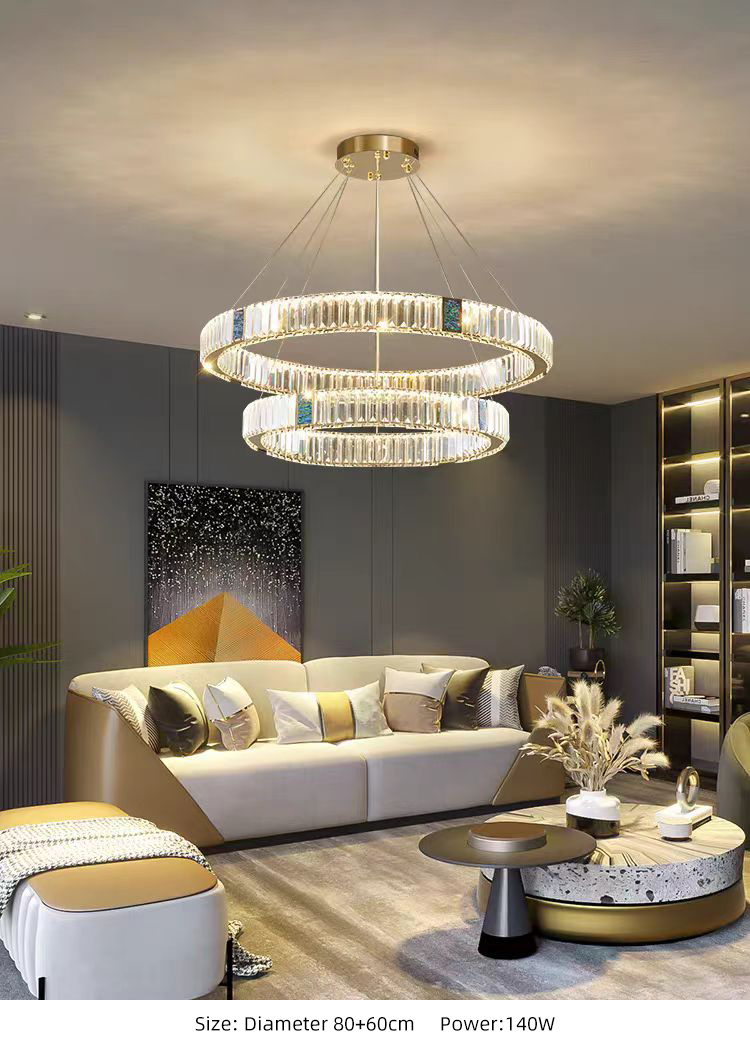 Luxury Decorative Round Circle Ring Stainless Steel Crystal Living Room Hanging Chandeliers Pendant Lights