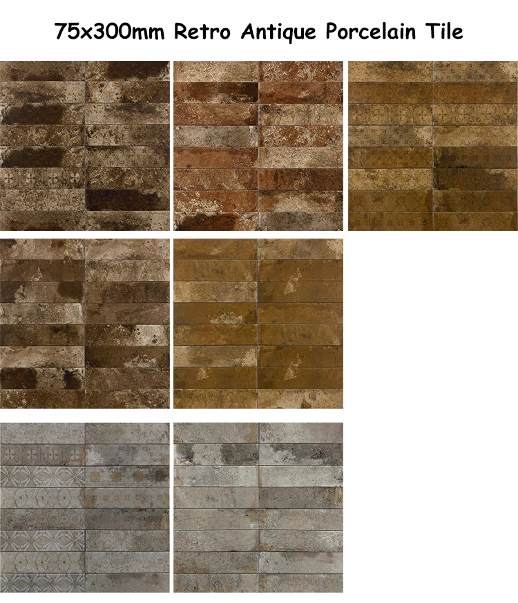 75x300 Mm Small American Vintage Matte Strip Backsplash Kitchen Tiles for Bathroom or Living Room Villa Walls and Floors