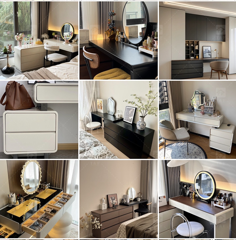 Modern Solid Wood LED-Lighted Vanity Dressing Table with Side Lights Mirror for Apartment Bathroom and Hotel Use