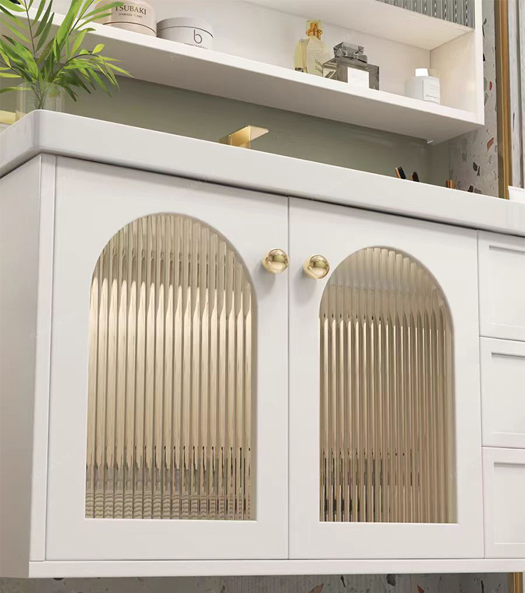 Modern French White Bathroom Vanity Combo with Integrated Ceramic Basin Sink and Smart Mirror Cabinet Vanity Con Luz Led