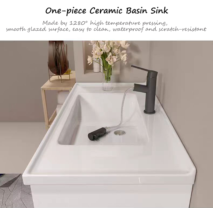 Modern French White Bathroom Vanity Combo with Integrated Ceramic Basin Sink and Smart Mirror Cabinet Vanity Con Luz Led